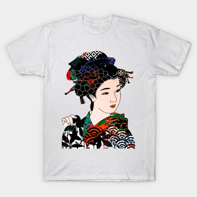 Japanese Geisha Chrysanthemum Kimono 105 T-Shirt by dvongart